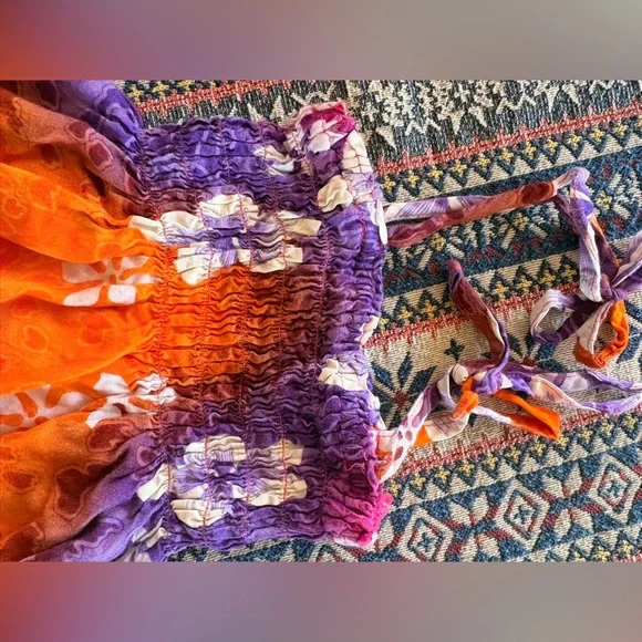 Aloha Hawaiian Fashion 2T Floral Ruched Adjustable Sundress Pink Orange Purple - Picture 3 of 6